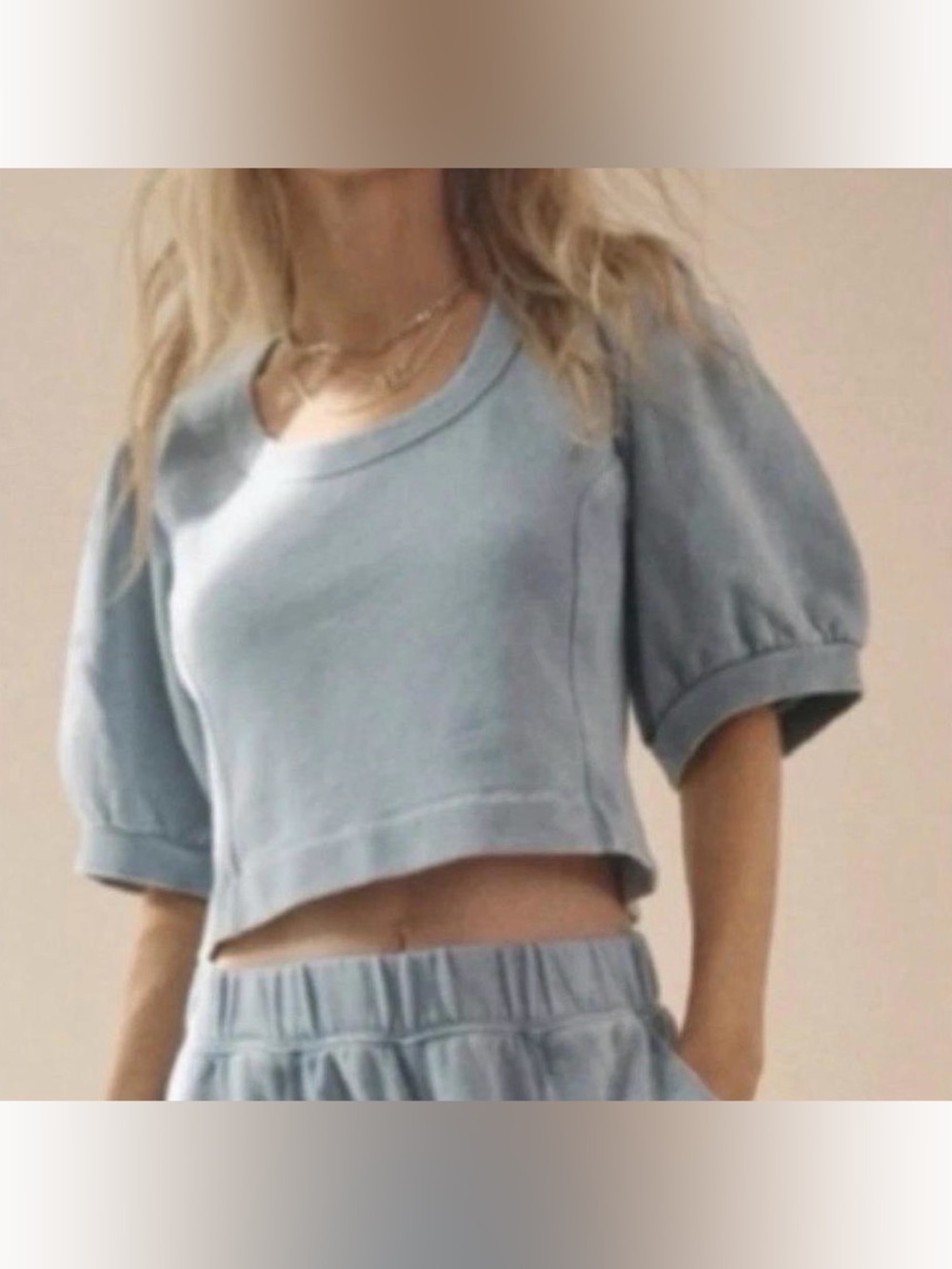 Aerie Seams Right Puff Sleeve Oversize Crop Shirt NEW